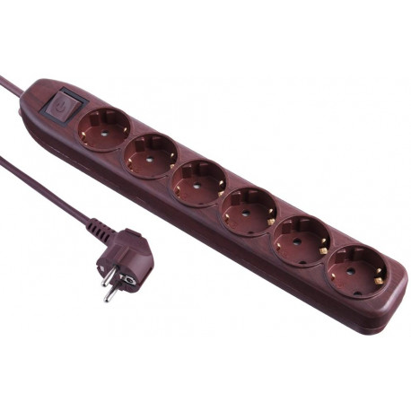 41029 PROLONGACIÓN 6 TOMAS SCHUKO 1.5MTS 3x1 C/INTERRUPTOR MADERA OSCURA