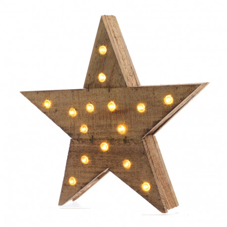 8718532388931 71736 ESTRELLA DE MADERA CON LUZ 15 LED 6X30X29CM