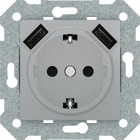 23526-USB-PL SCHUKO,+ DOBLE CARGADOR USB PLATA